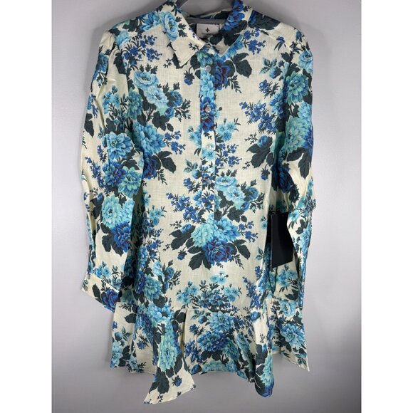 NWT Tuckernuck Wild Zinnia Linen Callahan Floral Shirt Dress Blue Cream Size XL - Picture 4 of 8